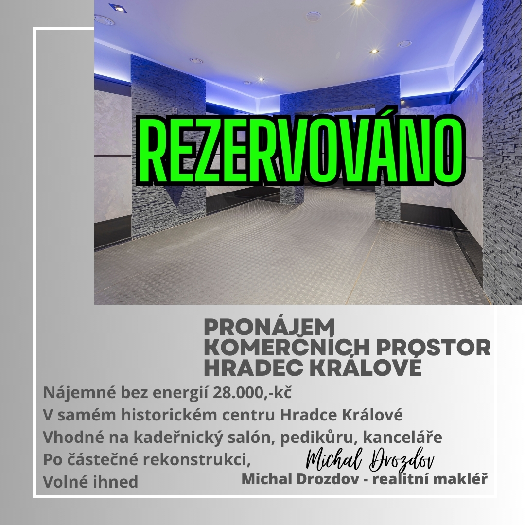 Pronájem Komerčních prostor na Velkém náměstí v Hradci Králové. Cena 28.000,-kč ( bez energií )